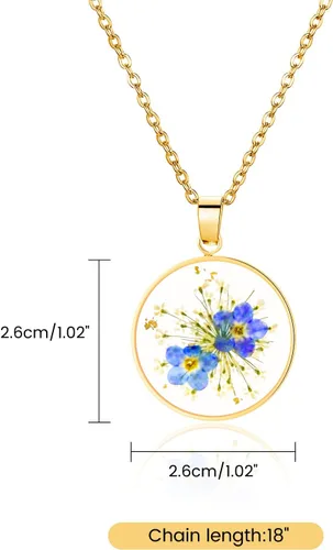 Miniatura 7 de Collar de flores silvestres prensadas con encaje de Forget-Me-Not y Queen Anne Collar de flores prensadas de oro Collares hechos a mano