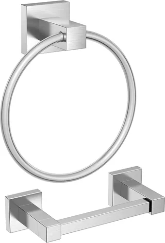 Miniatura 13 de FORIOUS Soporte de pared para papel higiénico, SUS304 de acero inoxidable con doble poste giratorio para rollo de papel higiénico y juego de anillos