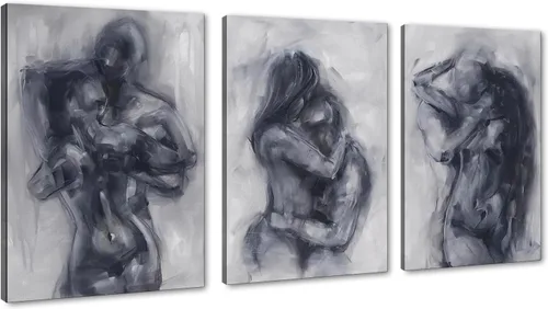 Miniatura 32 de Novatique 3 piezas de arte de pared sexy en blanco y negro para parejas desnudas, decoración de pared abstracta de amor para mujeres y hombres, arte