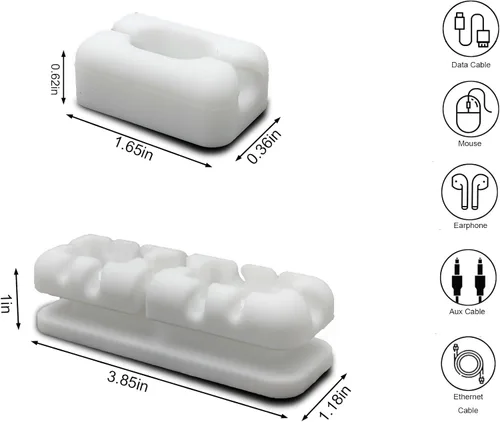 Miniatura 2 de 5 clips organizadores de cables negros, clips adhesivos de silicona para cables de carga, organizador de cables para escritorio, mesita de noche