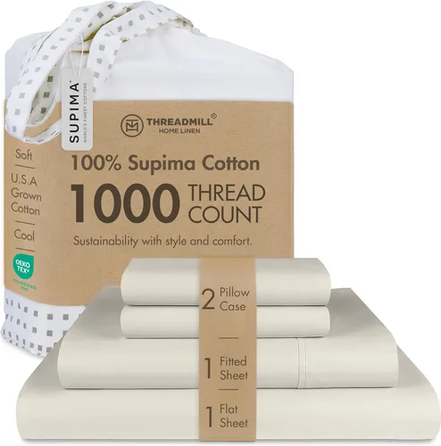 Miniatura 18 de Threadmill Sábanas 100% de algodón Supima americano, tamaño King, 1000 hilos, juego de sábanas de 4 piezas, sábana de satén suave, sábana de cama