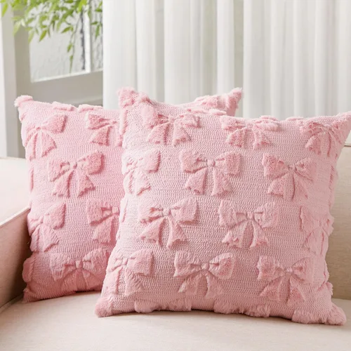 Miniatura 19 de Mixweer Juego de 2 fundas de almohada con moño, decoración de habitación coquette, lindas cosas preppy de piel sintética suave con lazo, fundas