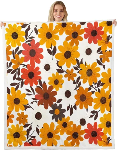 Miniatura 17 de Manfei Rustic Floral Flannel Fleece Throw Blanket 40"x50" Blooming Flowers Fuzzy Blanket for Sofa Couch Retro Plant Farmhouse All Season Bed Dark
