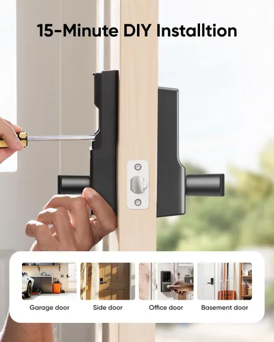 Miniatura 5 de eufy Security Smart Lock C33, cerradura de puerta con teclado con asa, perilla de puerta de huellas dactilares, cerradura de puerta de entrada sin