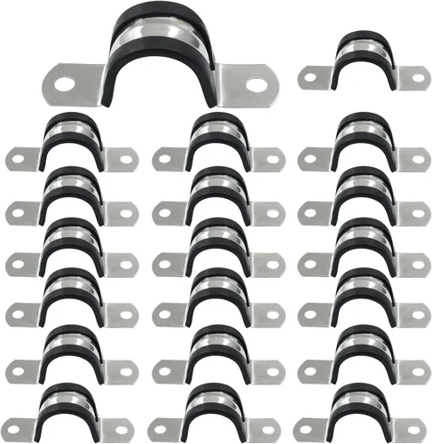 Miniatura 6 de 20 abrazaderas acolchadas de goma de acero inoxidable 304 de 25/32 pulgadas, correa de tubo en U de 0.787 pulgadas para instalación de tubos