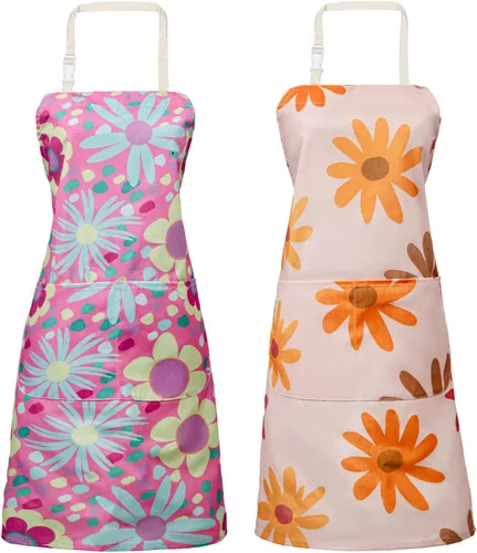 Miniatura 10 de LOLOMLO 2 Pack Floral Apron for Women with Pockets, Water Resistant Adjustable Neck Strap, Apron for Gardening