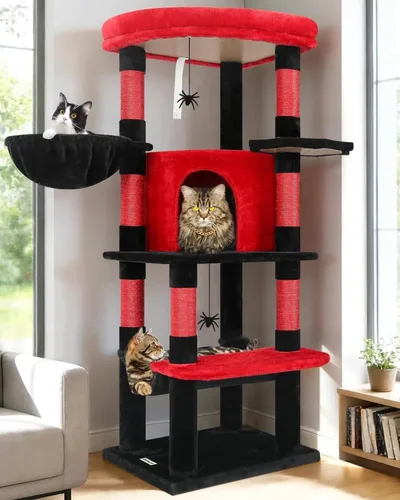 Miniatura 15 de Globlazer Árbol esquinero para gatos grandes, serie curvada de 66 pulgadas de alto, torre grande para gatos de interior con 6 postes rascadores, 2