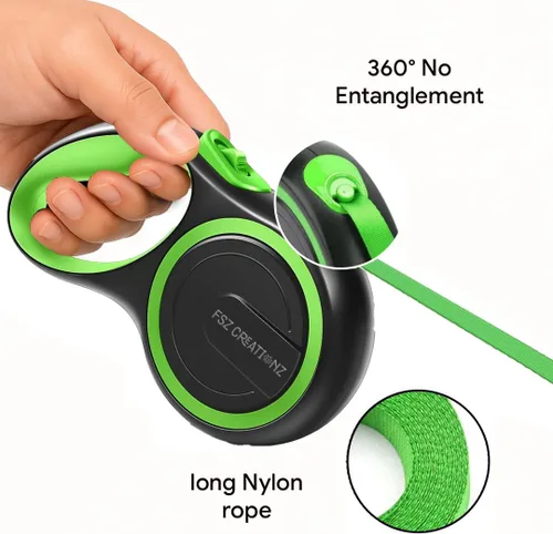 Miniatura 2 de Correa retráctil para perro, correa de nailon resistente no masticable de 16.4 ft con gancho giratorio de 360°, bloqueo de un solo toque, mango