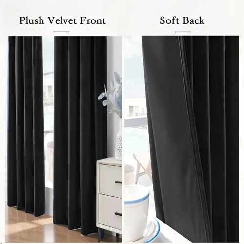 Miniatura 4 de Timeper Cortinas opacas de terciopelo negro de 42 pulgadas de ancho x 84 pulgadas de largo, cortinas opacas para dormitorio, sala de estar, cortinas
