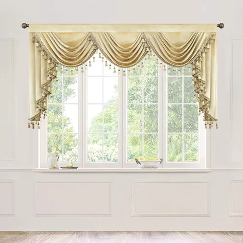 Miniatura 75 de VOGOL Cenefa de cortinas de terciopelo grueso para dormitorio, cenefas de cascada de lujo con aislamiento térmico dorado para sala de estar formal