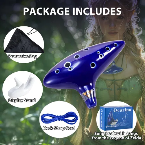 Miniatura 5 de Zelda Ocarina, 12 agujeros, tono Alto C, con libro de canciones (canciones de La leyenda de Zelda), instrumentos de sanación sonora
