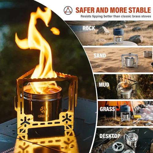 Miniatura 8 de Alocs Estufa de alcohol de 2250 W, estufa de camping con cubierta sellada, estufa individual de acero inoxidable con soporte plegable