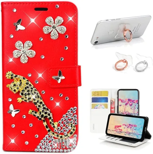 Miniatura 13 de Bling - Funda tipo cartera compatible con iPod Touch 5 y iPod Touch 6, elegante funda de piel con diseño de estrella y mariposa 3D hecha a mano