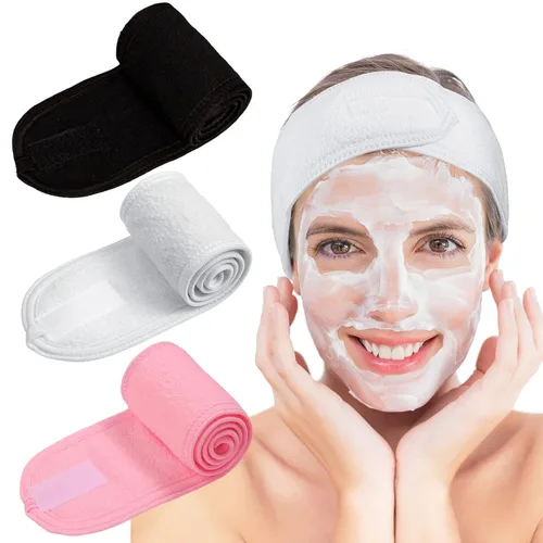 Miniatura 14 de Whaline Diademas faciales de spa, 3 piezas, diadema de tela de toalla suave y ajustable para lavado de cara, ducha, cubierta facial, yoga