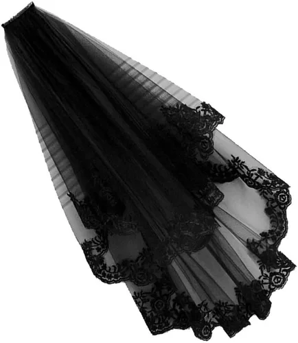Miniatura 7 de NUOBESTY Velo de novia negro con peine velo de catedral nupcial velo de boda peine para el cabello de Halloween decorativo para novias y mujeres
