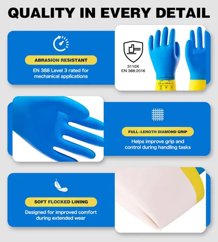 Miniatura 5 de AnTools 2 pares de guantes de goma y neopreno resistentes a productos químicos, guantes industriales de protección para resistir ácidos, álcalis