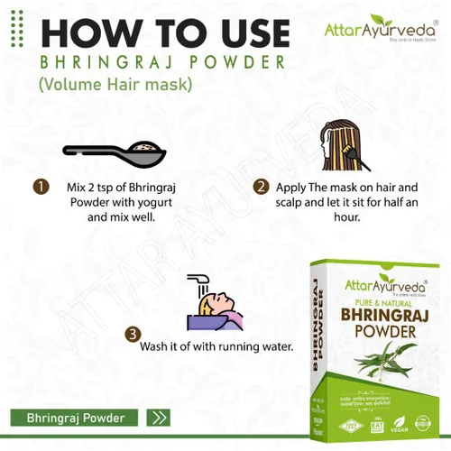 Miniatura 6 de Polvo natural de Bhringraj para cabello sano, apoya la fuerza del cabello y el cuidado del cuero cabelludo, hierba Bringaraja pura, sin aditivos ni