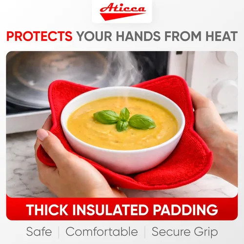 Miniatura 3 de Aticca Juego de 4 almohadillas calientes para tazas de caldo para microondas y platos calientes, multiusos, a prueba de calor Rojo
