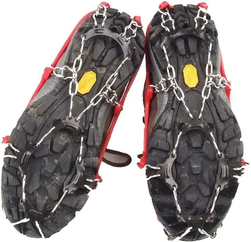 Miniatura 2 de 11 dientes de crampones antideslizantes para zapatos al aire libre cubierta garras de hielo con cadena de acero inoxidable para niños