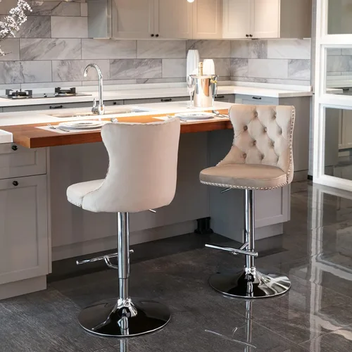 Miniatura 25 de Sillas para Barra de Cocina, Bancos para Barra de Cocina, juego de 2 sillas giratorias de bar de cocina con respaldo, para el hogar pub e isla Negro