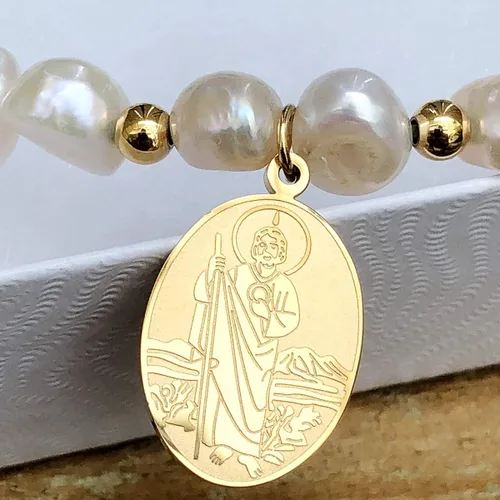 Miniatura 3 de AA Pulsera religiosa católica de acero inoxidable con medalla de San Judas Taddeo