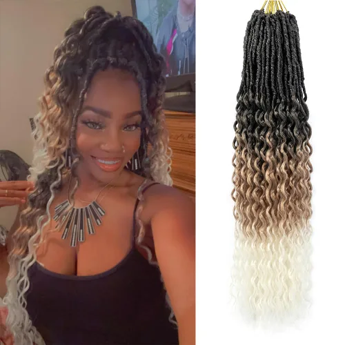 Miniatura 43 de Cabello de Ganchillo Goddess Locs de 12 Pulgadas 8 Paquetes Nuevos Locs Sintéticos Suaves Trenzas de Ganchillo Ondas Profundas Extensiones de 1b