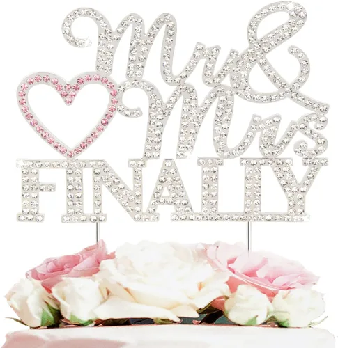 Miniatura 7 de Finally Mr & Mrs - Decoración de pastel de diamantes de imitación de boda dorada y rosa, perfecta para despedidas de soltera, compromiso, bodas