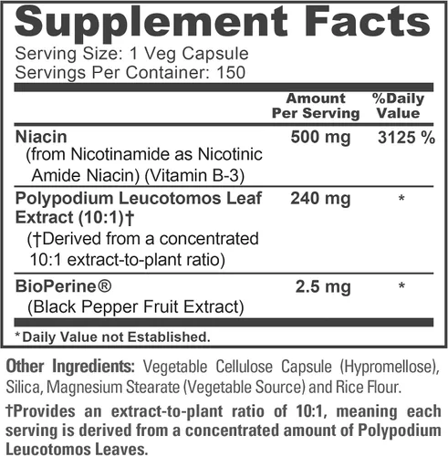 Miniatura 4 de NusaPure Polypodium - Cápsulas de nicotinamida, 240 mg, 150 cápsulas vegetales (sin OMG, sin soja)