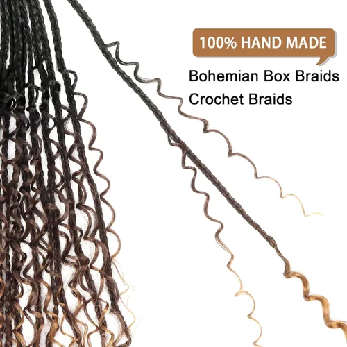 Miniatura 5 de Goddess Box Braids - Trenzas de cabello a ganchillo con extremos rizados, trenzas de caja bohemianas de 16 pulgadas, trenzas de ganchillo, 8 1B-4-30