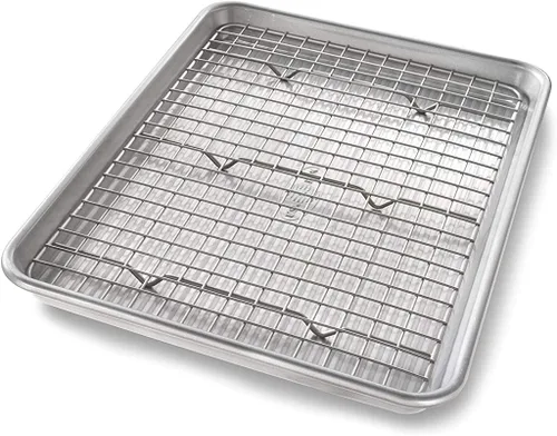 Utensilio para horno lámina cuadrante USA Pan, lámina para hornear y juego de rejilla para enfriamiento antiadherente, metálico , juego, (Quarter