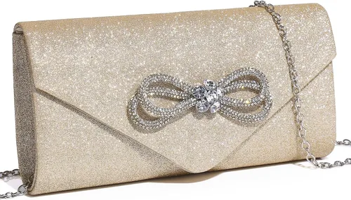 Miniatura 19 de Bolso de noche para mujer, con lazo de cristal brillante, con solapa, bolso de mano para mujer, boda, fiesta, baile de graduación
