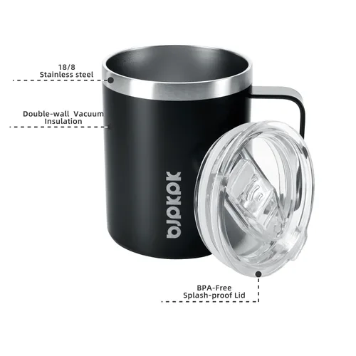 Miniatura 2 de BJPKPK 2 tazas de café aisladas, vaso aislado de 14 onzas con tapa, tazas de café de acero inoxidable con tapa a prueba de salpicaduras, color negro