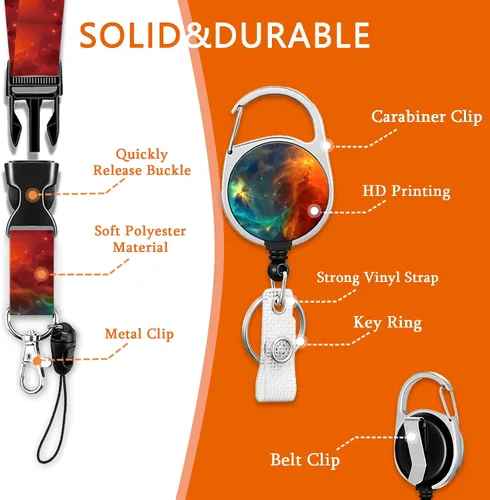 Miniatura 6 de Soporte para tarjetas de identificación con cordón, clip retráctil para carrete de identificación para enfermera, médico, correa de cordón Nebula