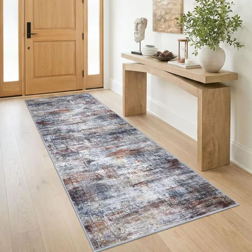 Miniatura 243 de IOHOUZE Alfombra pequeña abstracta de 2 x 3 pies, alfombra de entrada lavable para entrada interior, alfombras con respaldo de goma, alfombra gris