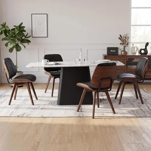 Miniatura 14 de BV - Juego de 2 sillas de comedor, sillas de cocina sin brazos de piel sintética en estilo moderno de nogal, silla auxiliar de madera curvada