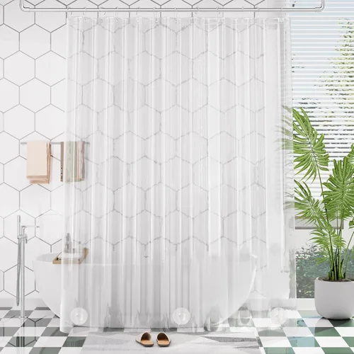 Miniatura 62 de AmazerBath - Cortina de ducha de plástico, 70 x 72 pulgadas, cortina de ducha esmerilada de plástico, impermeable, pesada, gruesa, con 3 piedras