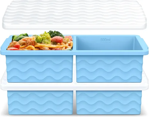 Miniatura 11 de Aopigavi Bandeja de silicona para congelador con tapa, moldes para congelador de sopas de 2 tazas, bandejas grandes para cubitos de hielo