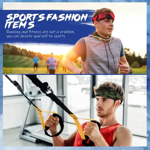 Miniatura 4 de 18 Pcs Sports Sweatbands for Men Women Camo Headbands Workout Non Slip Headbands Breathable Head Band Fitness Stretchy Unisex Hairband for Yoga