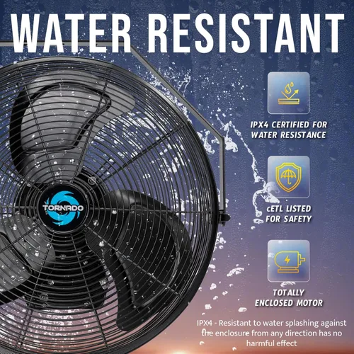 Miniatura 4 de Tornado Ventilador de pared industrial de metal resistente al agua de 18 pulgadas para exteriores, con clasificación IPX4, ventilador de pared