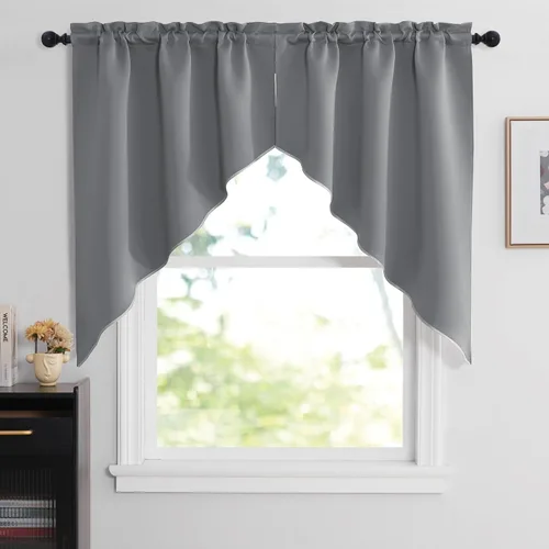 Miniatura 67 de NICETOWN Home Fashion - Cortinas de cocina con bolsillo para poste, cenefa festoneada a medida, cenefa festoneada sólida para ventana de Marrón