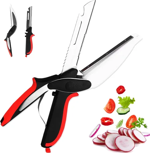 Cortador de alimentos, tijeras de carne, tijeras de cocina 6 en 1, cortador de verduras con tabla de cortar integrada, cuchillo de cocina