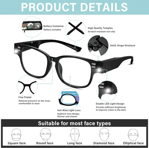 Miniatura 4 de Reading Glasses with Lights and Magnifier Bright LED Readers Lighted Magnifying Glasses Lighted Eyeglasses
