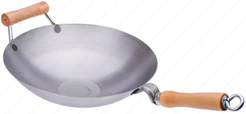 Wok de acero al carbono de 12 pulgadas con mango auxiliar (fondo redondo), grosor de calibre 14, fabricado en Estados Unidos