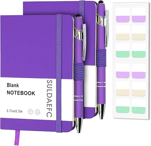 Miniatura 9 de Paquete de 2 cuadernos de bolsillo con 2 bolígrafos negros, de 3.7 x 5.5 pulgadas, pequeños diarios en blanco de tapa dura con soporte para Rojo