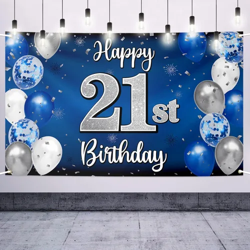 Miniatura 49 de Decoraciones de Feliz 11º Cumpleaños, Globo Azul y Plateado Grande Pancarta de Fondo de Cumpleaños, Brindemos por Once Años Suministros de Fiesta