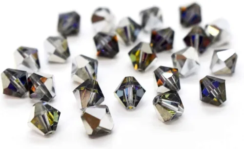 Miniatura 2 de 100 cuentas sueltas de cristal bicono facetado auténtico Preciosa de 0.157 in (0.16 pulgadas) de cristal de volcán (plateado y naranja metálico)
