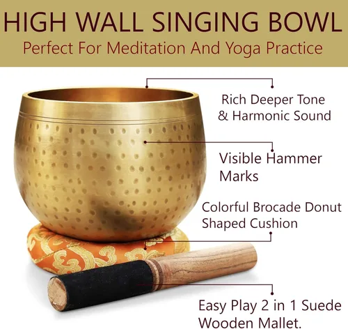 Miniatura 5 de DharmaObjects - Juego de cojín, mazo y cuenco tibetano cantor de meditación con anillo gong (Jumbo)