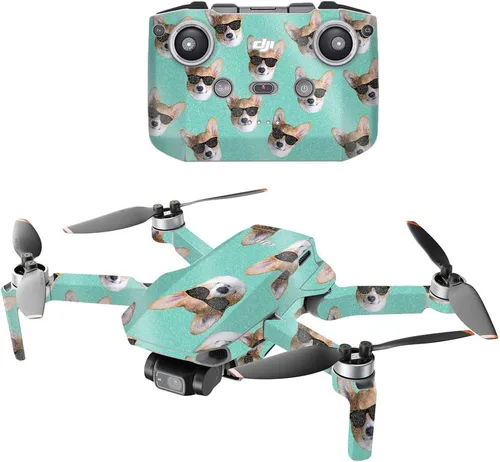 MightySkins Glitter brillante compatible con DJI Mini 2 Dron portátil - Cool Corgi | Acabado de purpurina protector, duradero de alto brillo | Fácil