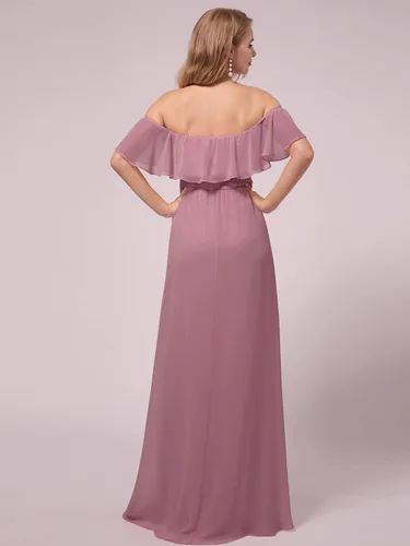 Miniatura 2 de Ever-Pretty Vestido largo de gasa con volantes y hombros descubiertos para mujer vestido de fiesta de embarazo vestidos de fotografía de maternidad