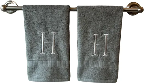 Miniatura 174 de Toalla de mano con inicial beige para baño, toalla bordada decorativa de calidad de hotel de lujo con monograma para tocador, spa, certificado